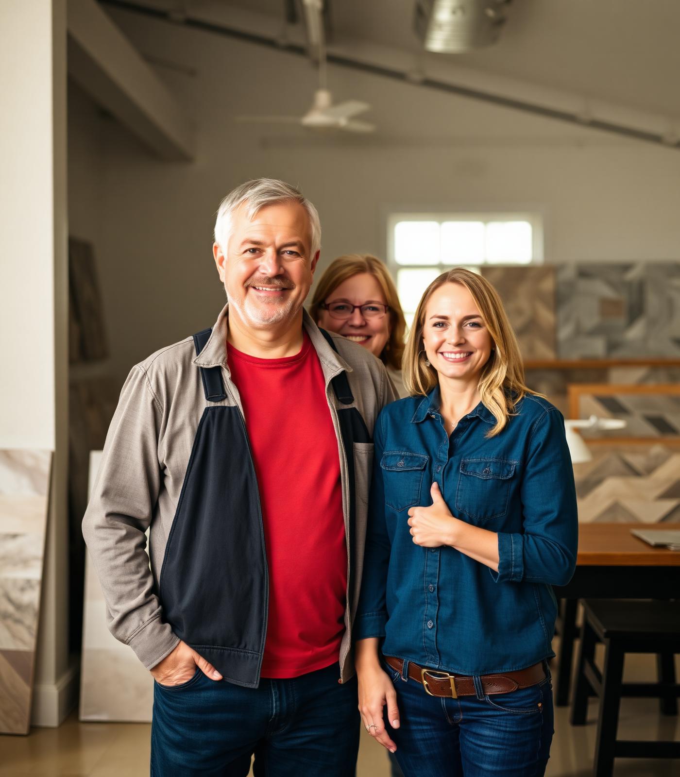 Jamie, Sarah and Emily Whitaker in the Lowcountry Heritage tile showroom in Moncks Corner, SC